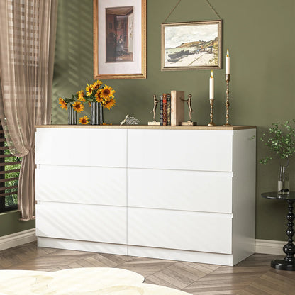 Kadyn White Chest of Drawer, 6 Double Drawer Dresser for Bedroom, Modern Storage Cabinet for Living Room, Dresser