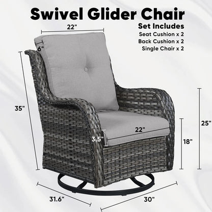 Gymojoy Outdoor Rocking Chairs Set of 2, All Weather PE Wicker Swivel Patio Glider Chairs, Garden Outdoor Furniture Set for Backyard Deck,Blue