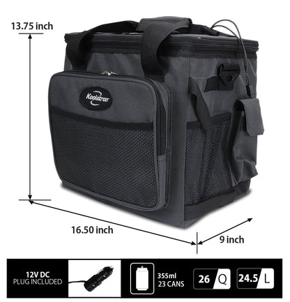 Koolatron 12V Electric Cooler Bag, 25L (26 qt), Collapsible, Gray/Black
