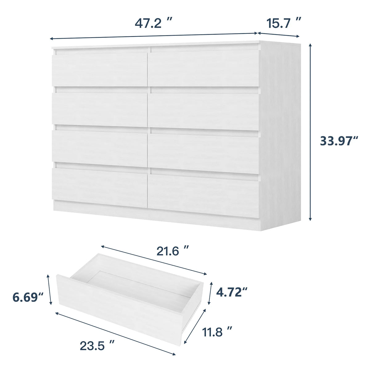 Kadyn White Chest of Drawer, 6 Double Drawer Dresser for Bedroom, Modern Storage Cabinet for Living Room, Dresser
