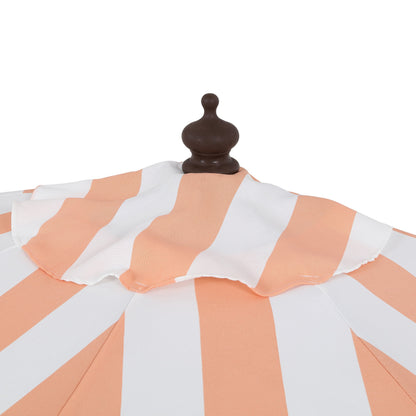JONATHAN Y Beverly 9 ft. Half Market Patio Umbrella, Designer Classic Scalloped Fringe with Crank, Tilt Button and UV Protection, Blue/White/Cream, Dark Brown Pole