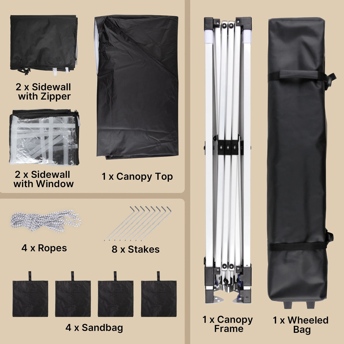 10'x10' Pop-up Canopy Tent with 4 Removable Sidewalls �?Lofka   Portable Outdoor Canopy with 4 Sandbags, 8 Stakes & Ropes �?Perfect for Beach, Party, Patio & Yard Events, Black
