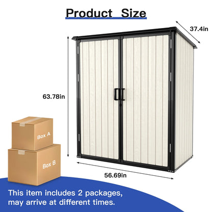 Sunmthink 5.0' X 3.1' Resin Outdoor Shed with Base Frame, Plastic Shed with Lockable Door, for Garden, Ptaio, Backyard, Gray