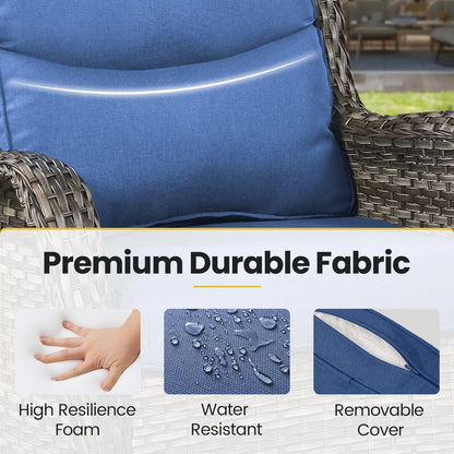 Gymojoy Outdoor Rocking Chairs Set of 2, All Weather PE Wicker Swivel Patio Glider Chairs, Garden Outdoor Furniture Set for Backyard Deck,Blue