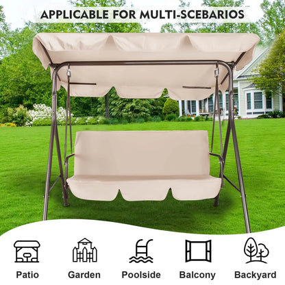 GVDV 3-Seat Steel Porch Paito Swing with Stand,Outdoor Swing Chair with Canopy,Yard swing&Outside swing,Canopy Swing-Brown