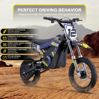 MotoTec 36v 1000w (HP112E) Electric Dirt Bike Blue