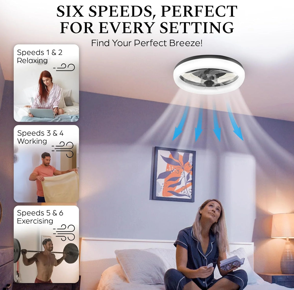CannonX 14�� Low Profile Ceiling Fans with Lights and Remote, Modern Fandelier Ceiling Fan with Light, 6 Speeds, 3 Lighting Modes 3500K-5500K, Flush Mount for Bedroom, LED 2200 Lumens