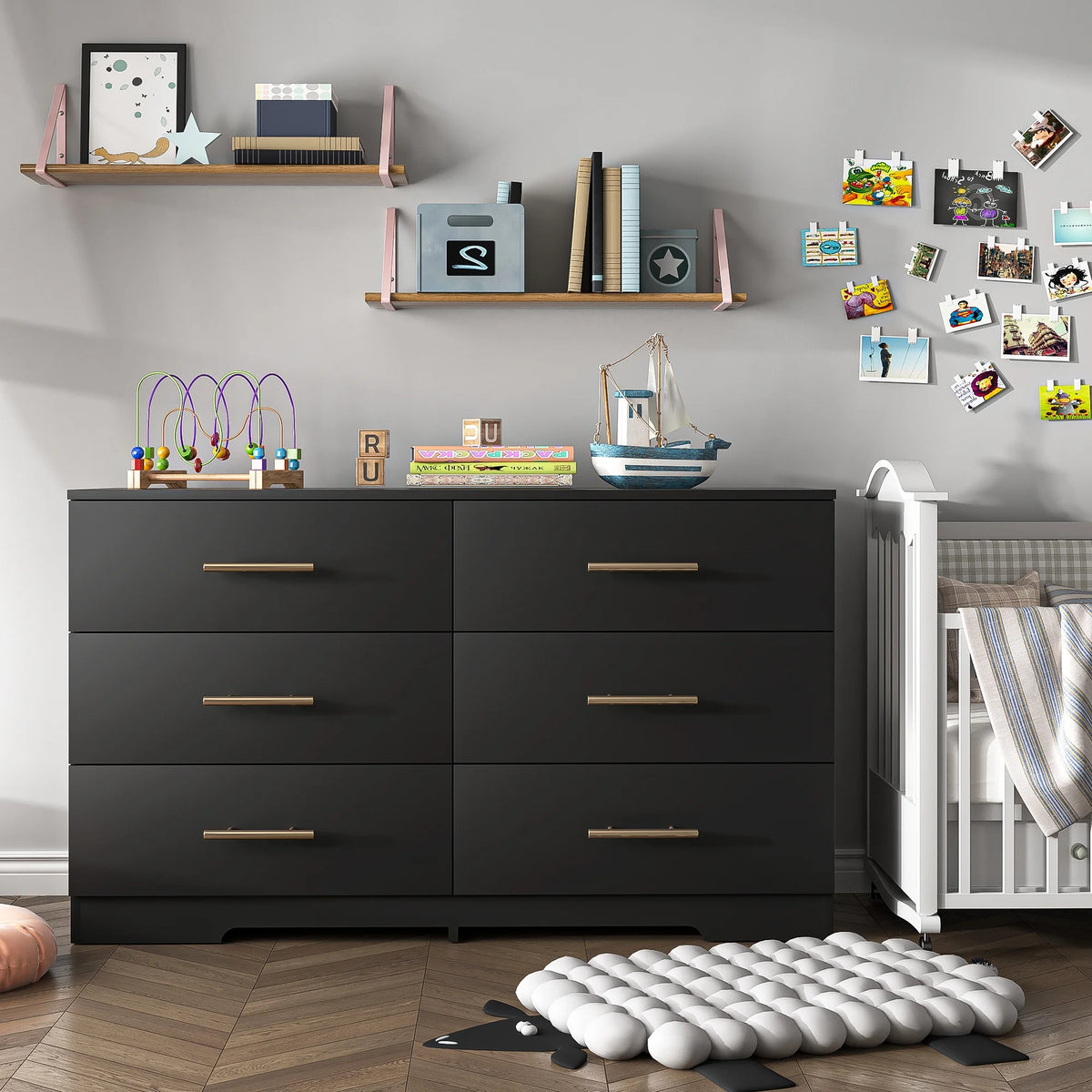 Kadyn White Chest of Drawer, 6 Double Drawer Dresser for Bedroom, Modern Storage Cabinet for Living Room, Dresser
