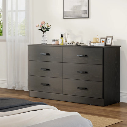 Winkalon 6 Drawer White Double Dresser, Wood Storage Cabinet with Easy Pull Out Handles for Living Room,Chest of Drawers for Bedroom