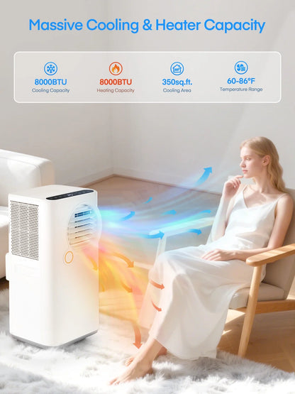 FOHERE 12000 BTU Portable Air Conditioner for Room Cooling and Heating, Covers up to 550 Sq. Ft, 4 IN 1 All Season AC Portable Air Conditioner with Remote Control and Window Kit, White
