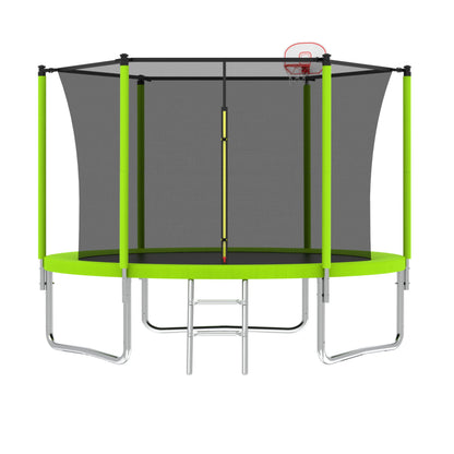 8FT Trampoline for Kids,Outdoor Trampoline with Basketball Hoop,Heavy-Duty Trampoline with Safety Enclosure Net,Blue