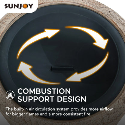 Sunjoy Stone Fire Pit 26 Inch, Outdoor Round Wood Burning Fire Pits with Spark Screen and Poker  Grey