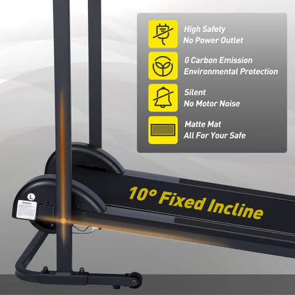 Manual Treadmill, Non Electric Treadmill with 10° Incline, Compact Foldable Treadmill Exercise Machine Fitness Exercise Equipment for Apartment Home Walking Jogging Running Cardio Training