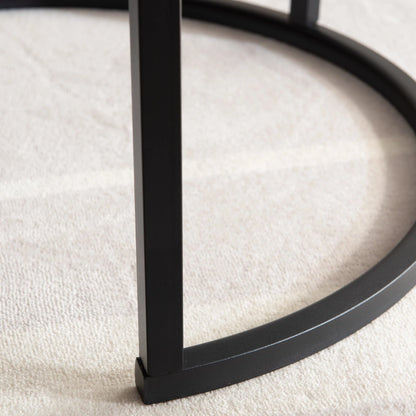 SYNGAR 2 Pieces Modern Nesting Coffee Table, Round Cocktail Table with Marble Grain and Metal Frame, Easy to Assemble, Living Room Center Table Sofa Side Table Can be Used Individually, Black