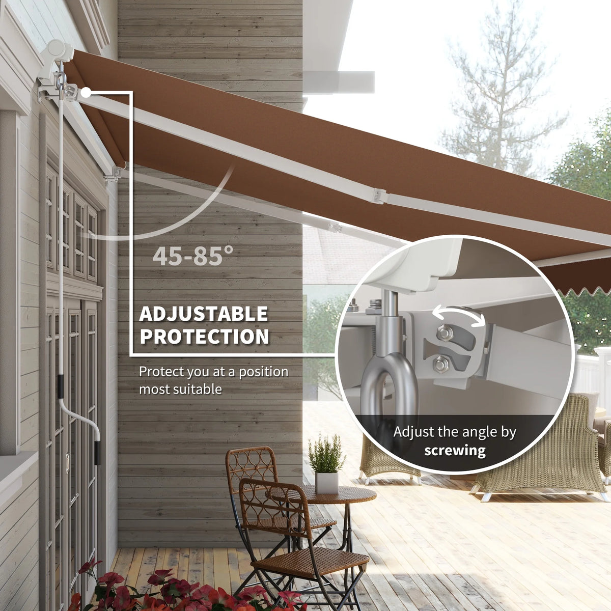 Outsunny 12' x 10' Manual Retractable Awning Outdoor Sunshade Shelter for Patio, Balcony, Yard, with Adjustable & Versatile Design, Beige and White