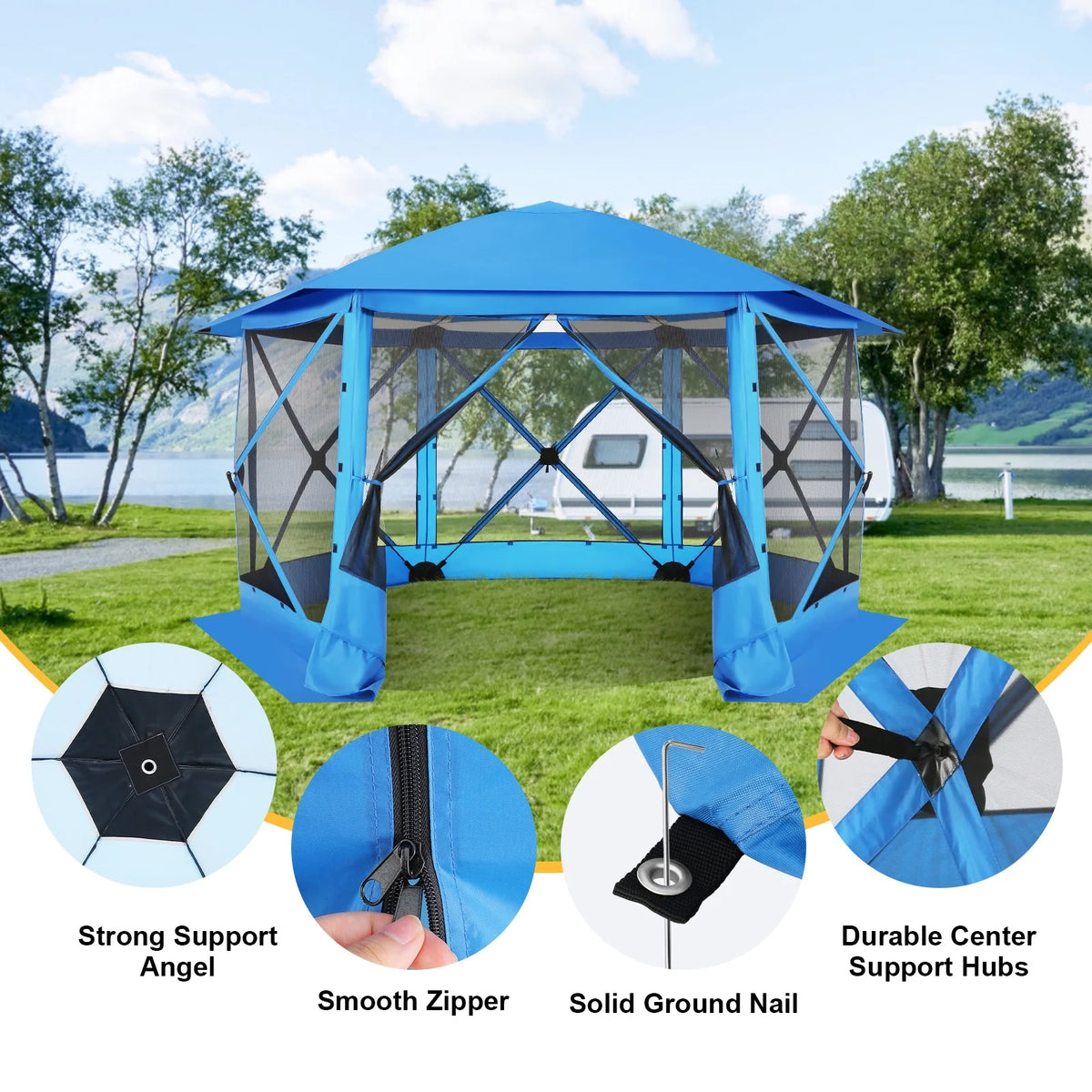 COBIZI 12x12 Pop Up Canopy Gazebo, Outdoor Canopy Tent Screen House with 5 sidewalls and Netting for Camping, Waterproof, UV Resistant, Ez Set-up Party Tent with Carrying Bag and Ground Stakes,Brown