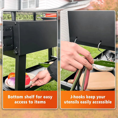 Foldable Grill Table Cart for Ninja Woodfire OG700, Blackstone Portable Griddle, Weber, Ooni Pizza Oven �C Portable Outdoor BBQ Prep Stand with Caddy, Ideal for Camping and Tailgating