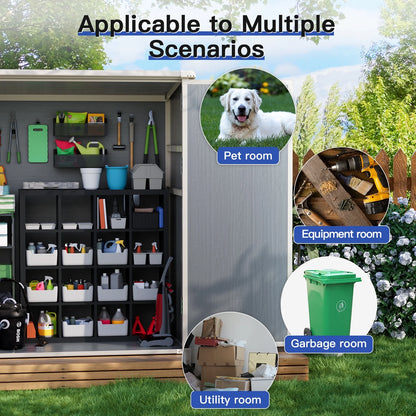 Sunmthink 5.0' X 3.1' Resin Outdoor Shed with Base Frame, Plastic Shed with Lockable Door, for Garden, Ptaio, Backyard, Gray