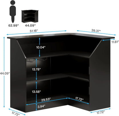 Tribesigns Bar Cabinet, L-Shaped Home Bar Table with Stemware Racks