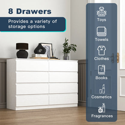 Kadyn White Chest of Drawer, 6 Double Drawer Dresser for Bedroom, Modern Storage Cabinet for Living Room, Dresser