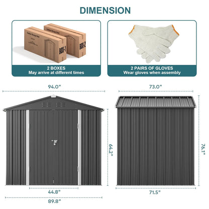 Aiho 8 x 6 FT Outdoor Storage Shed on Clearance with Metal Base  Frame and Double Lockable Doors for Garden, Patio - Gray