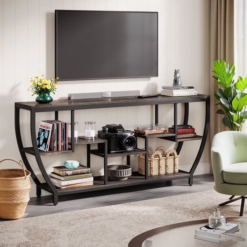 Tribesigns 70.9 Inch Entertainment Center with Storage Shelves, 70.9 Inch TV Stand for Television up to 80 Inches, Wood TV Media Console Table Unit for Living Room, Bedroom,Gray