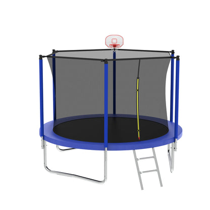 8FT Trampoline for Kids,Outdoor Trampoline with Basketball Hoop,Heavy-Duty Trampoline with Safety Enclosure Net,Blue