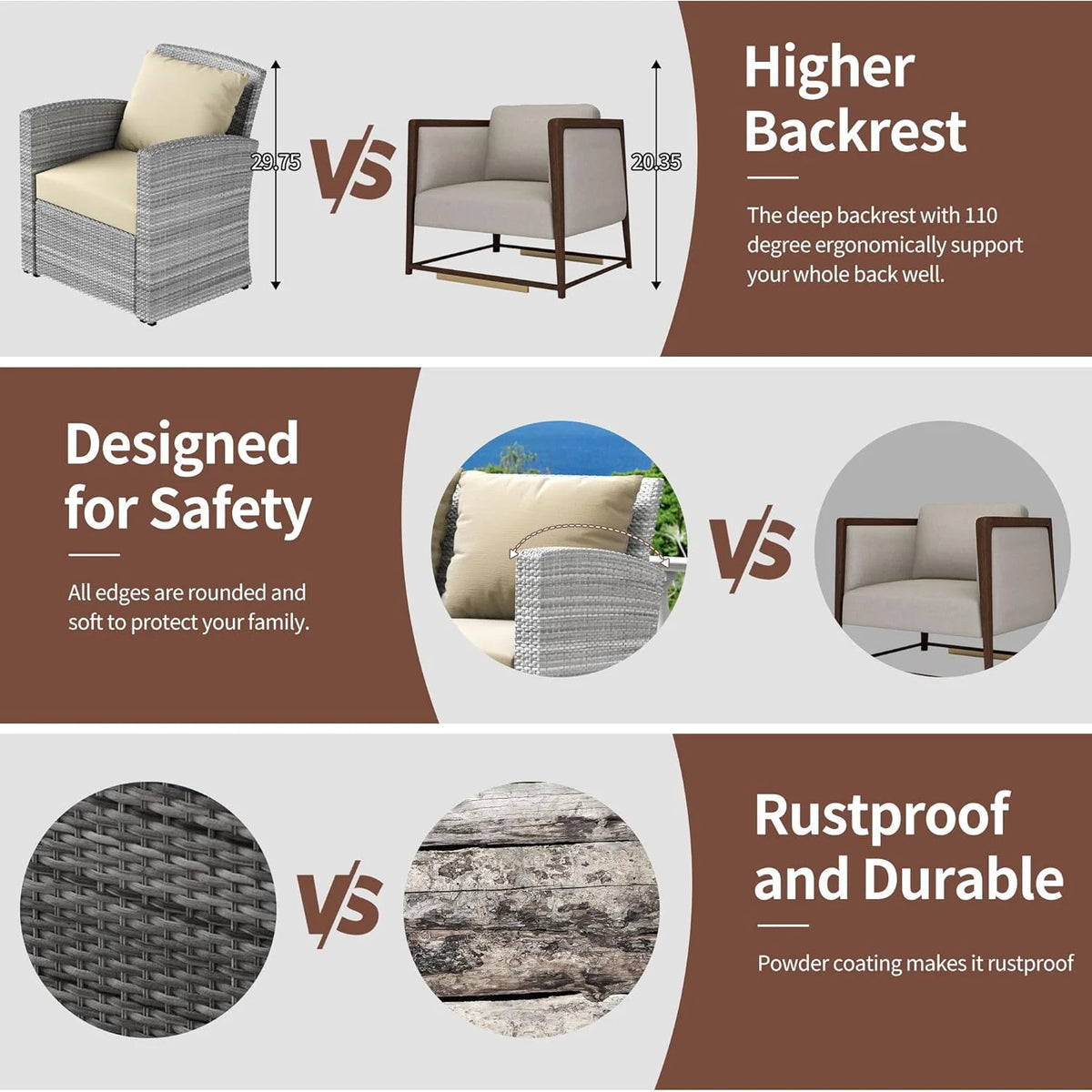 4 Pieces Patio Conversation Set, Outdoor Furniture Set with Cushion, Outside Sectional Rattan Wicker Sofa Furniture Set for Garden, Porch, Backyard, Gray