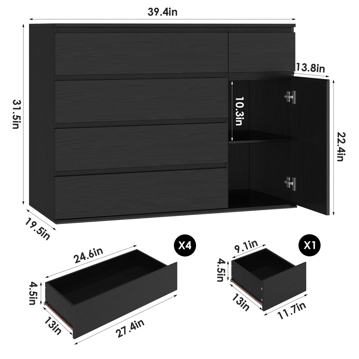 Homfa 5 Drawer White Dresser with Door, Modern Accent Storage Cabinet Chests of Drawers for Bedroom Living Room