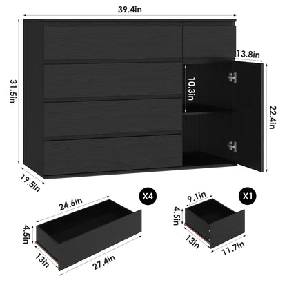 Homfa 5 Drawer White Dresser with Door, Modern Accent Storage Cabinet Chests of Drawers for Bedroom Living Room