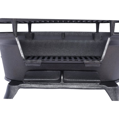 Hibachi Grill, 16" Portable Cast Iron Outdoor Tabletop Grill, Handled Mini Japanese BBQ Charcoal Stove, Small Durable Camping Cast Iron Grill with Grate Hook