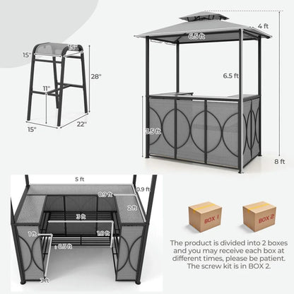 Aimee Lii 3-Piece Patio Bar Set Grill Patio Canopy & 2 Bar Stools with Tempered Glass Bar Table, Modern Patio Furniture for Outdoor Backyard Pool Deck-Brown
