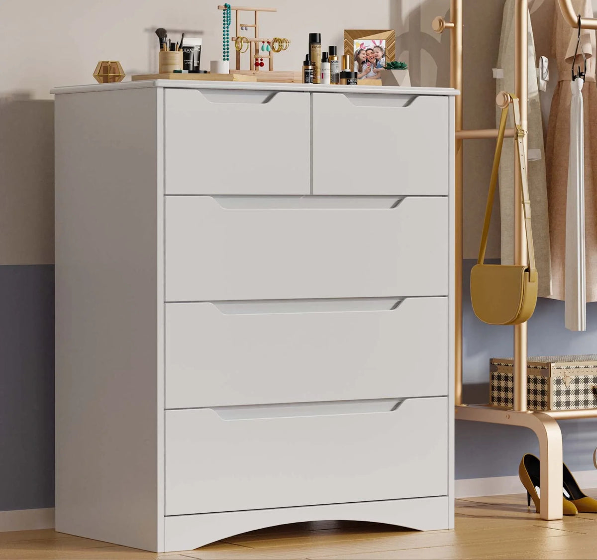 6 Drawer White Dresser,Lofka Modern Wood Double Chest, Versatile Dressers for Bedroom Office Living Room