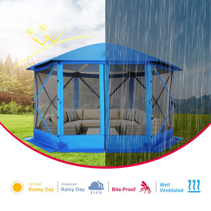 COBIZI 12x12 Pop Up Canopy Gazebo, Outdoor Canopy Tent Screen House with 5 sidewalls and Netting for Camping, Waterproof, UV Resistant, Ez Set-up Party Tent with Carrying Bag and Ground Stakes,Brown