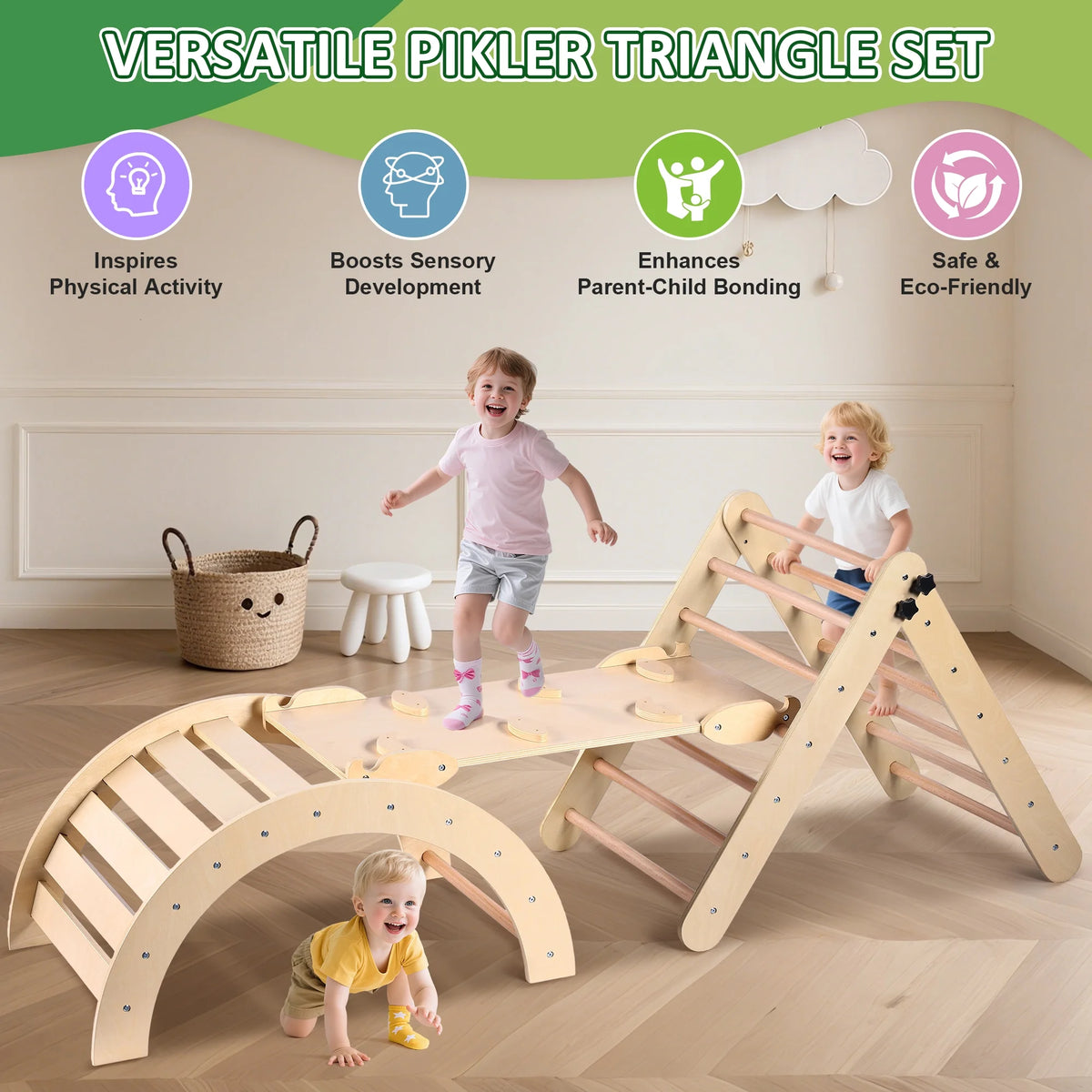 Lookfly 8 in1 Pikler Triangle Set Foldable Baby Climbing Toys for Toddlers 1-6 Inside with Ramp,Toddler Climbing Toys Indoor Baby Gift