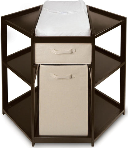 Badger Basket Diaper Corner Baby Changing Table with Hamper and Basket. Espresso