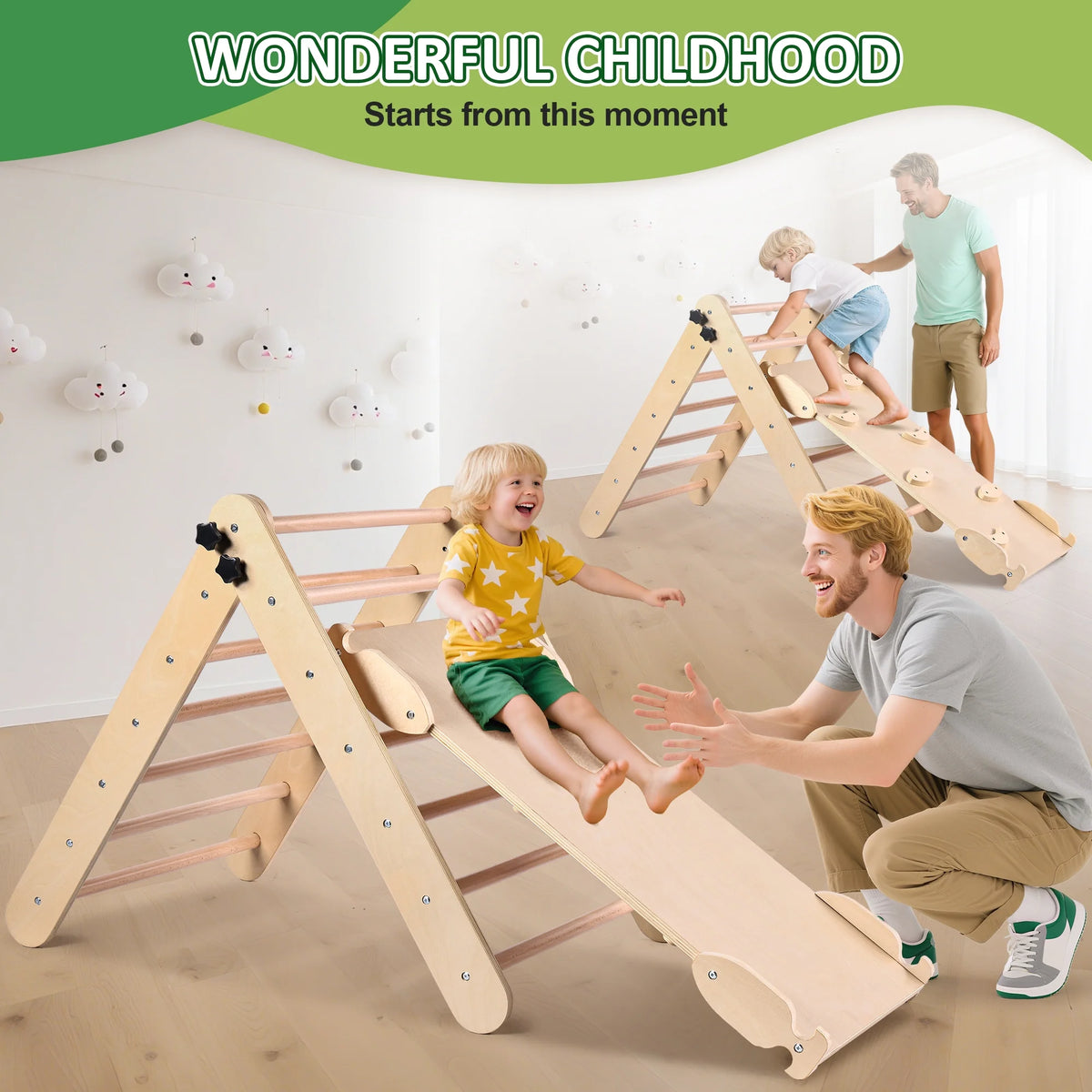 Lookfly 8 in1 Pikler Triangle Set Foldable Baby Climbing Toys for Toddlers 1-6 Inside with Ramp,Toddler Climbing Toys Indoor Baby Gift
