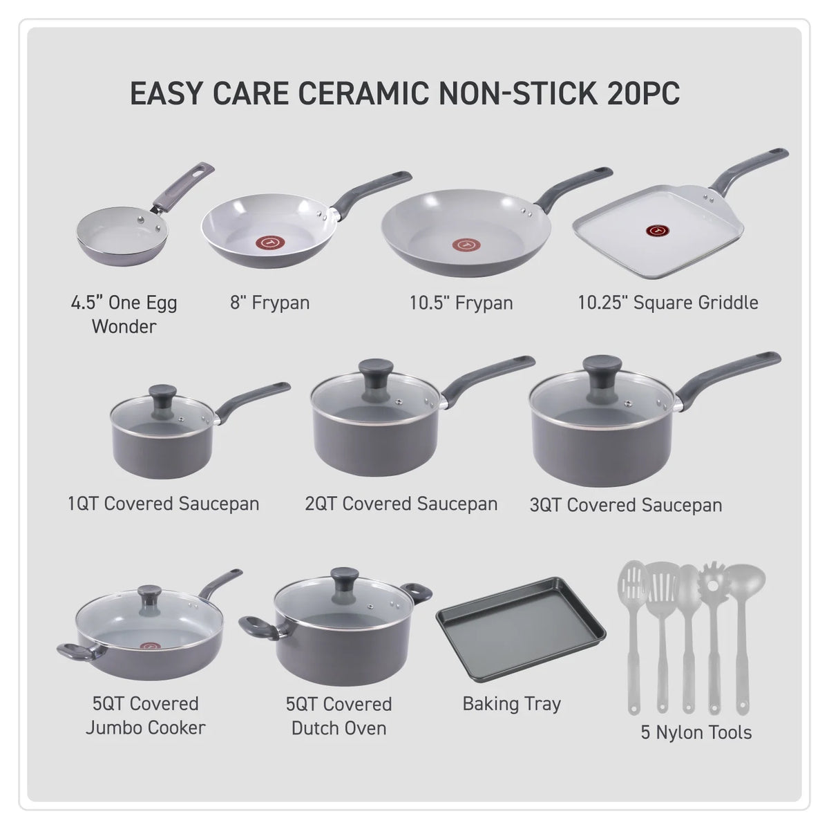 T-fal Easy Care Ceramic, 20 Piece Pots and Pans Cookware Set, Electric Blue