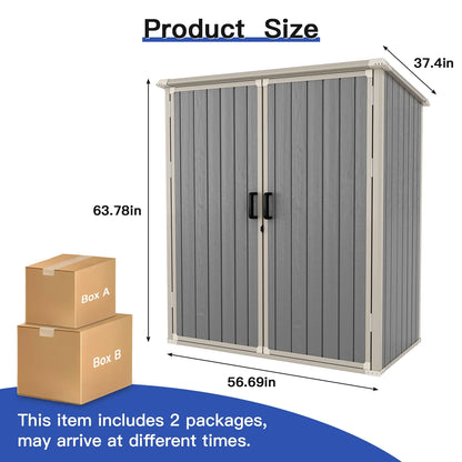 Sunmthink 5.0' X 3.1' Resin Outdoor Shed with Base Frame, Plastic Shed with Lockable Door, for Garden, Ptaio, Backyard, Gray