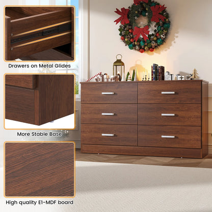 Winkalon 6 Drawer White Double Dresser, Wood Storage Cabinet with Easy Pull Out Handles for Living Room,Chest of Drawers for Bedroom