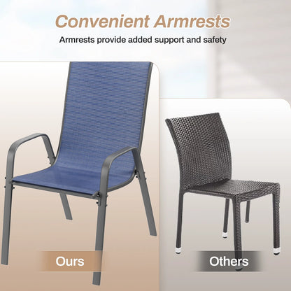 Arlopu 8Pcs Patio Dining Chairs Outdoor Stackable Armrest Chairs for Lawn Garden Backyard