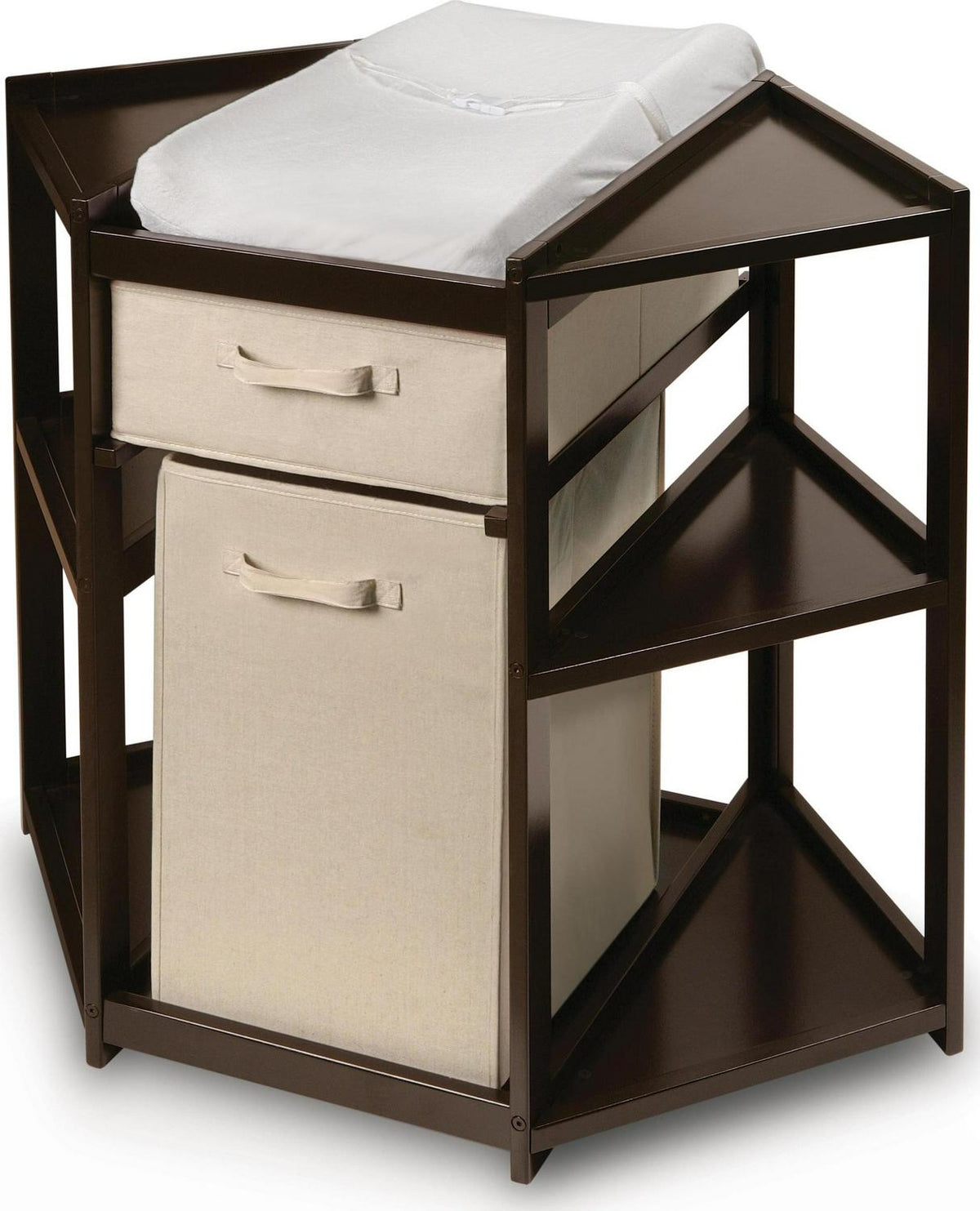 Badger Basket Diaper Corner Baby Changing Table with Hamper and Basket. Espresso