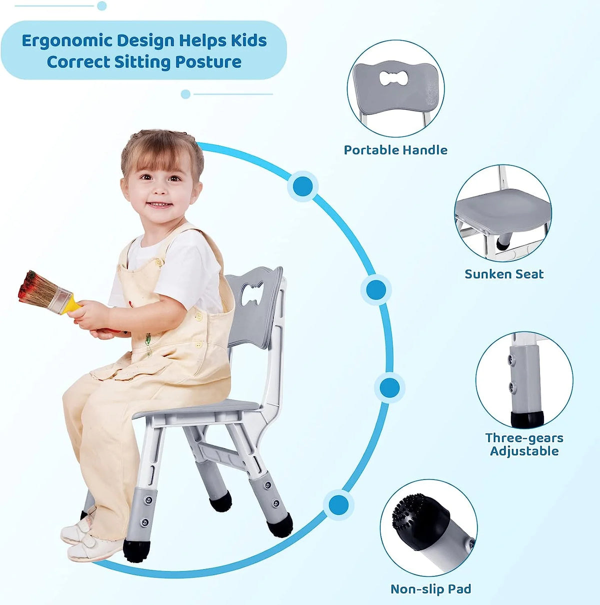 LAZY BUDDY Kids Table and 4 Chairs Set, Height Adjustable Toddler Desk with Graffiti Desktop, Kids Activity Table Set for Daycare, Home