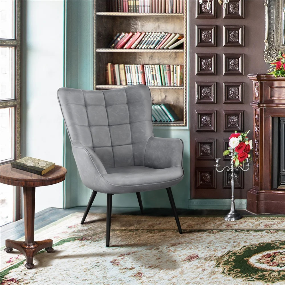 Alden Design Mid-Century Modern Faux Leather Wingback Accent Chair, Brown