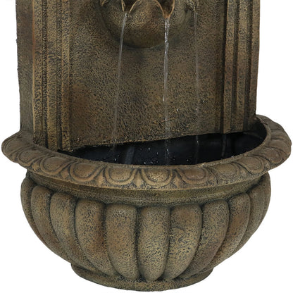 Sunnydaze 27"H Electric Polystone Florence Outdoor Wall-Mount Water Fountain, Florentine Stone Finish