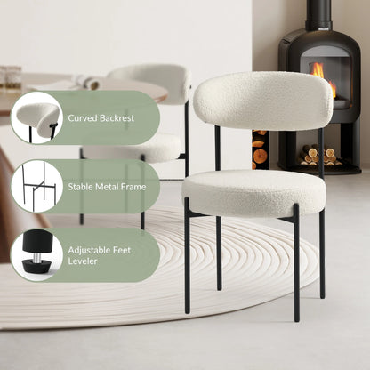 WestinTrends Alexandria Mid-Century Modern Upholstered Sherpa Round Dining Chairs (Set of 4), Sunset Gold