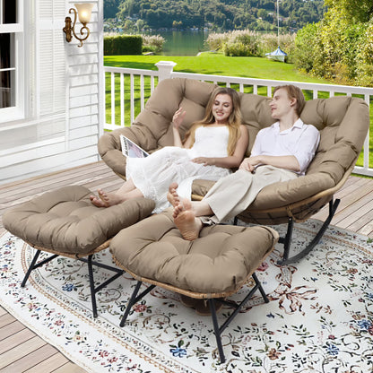 RADIATA Beige Double Outdoor Rocking Chair, 2 Person Patio Rocking Egg Chair with Thick Cushion