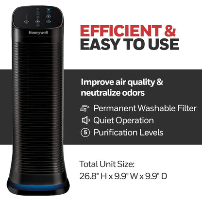 Honeywell Air Genius 5 Air Purifier with Washable Filter, Large Rooms, 250 sq ft, Black, HFD320