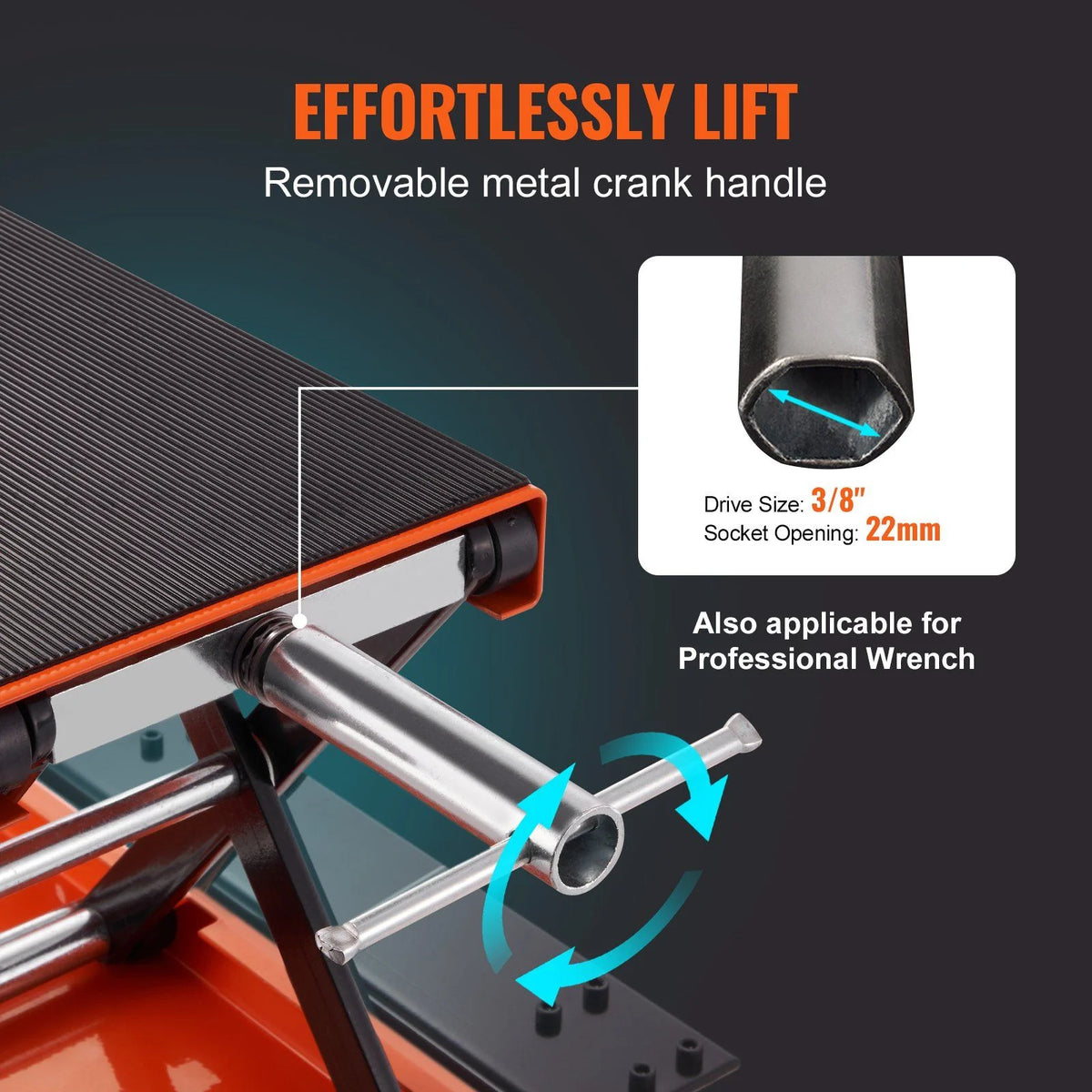 HCY Motorcycle Lift, 1100 LBS Motorcycle Lift ATV Scissor Lift Jack with Dolly & Hand Crank, Center Hoist Crank Stand with Wide Deck & Tool Tray for Street Bikes, Cruiser Bikes, Touring Motorcycles