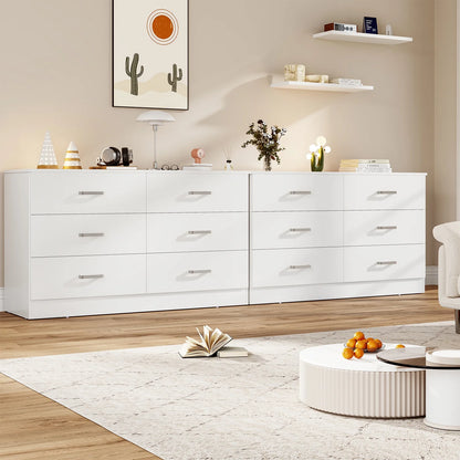 Winkalon 6 Drawer White Double Dresser, Wood Storage Cabinet with Easy Pull Out Handles for Living Room,Chest of Drawers for Bedroom